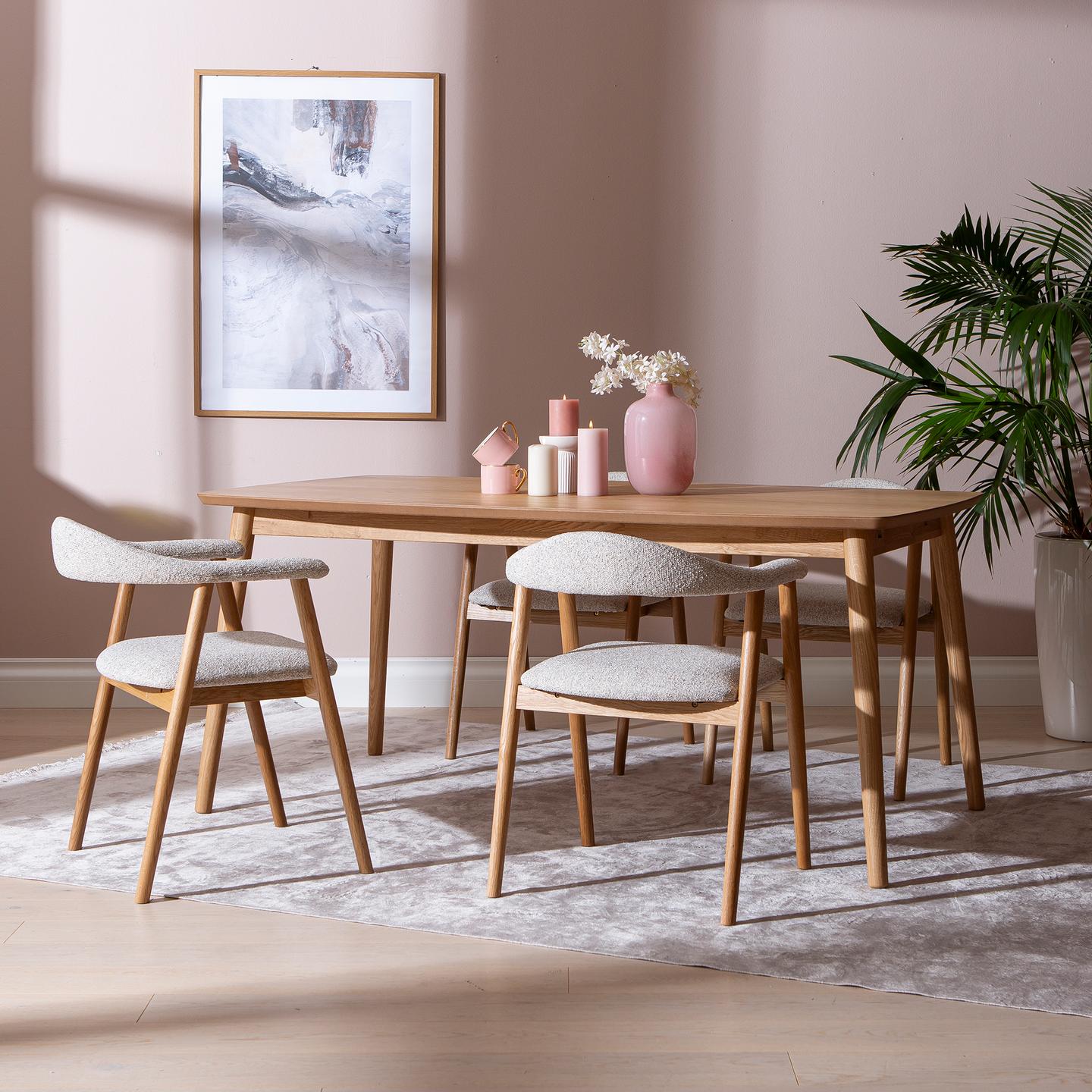 Reino & Nicola söögilauakomplekt 140x90cm neljale, lakitud tamm