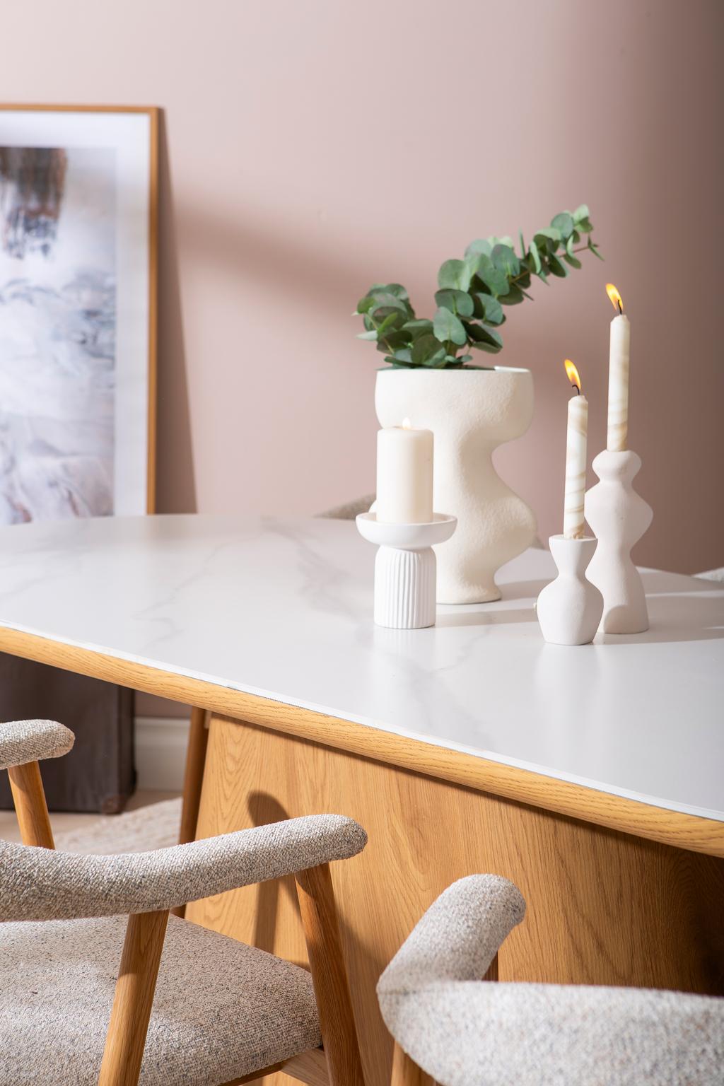 Gordon& Nicola söögilauakomplekt ovaalne 210x110cm kuuele, valge marmor/tamm