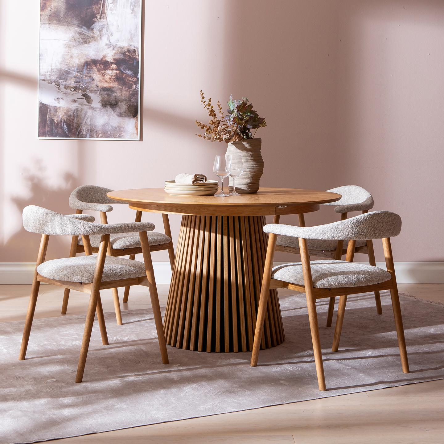 Metz & Nicola söögilauakomplekt ümar 120cm neljale, natural tamm