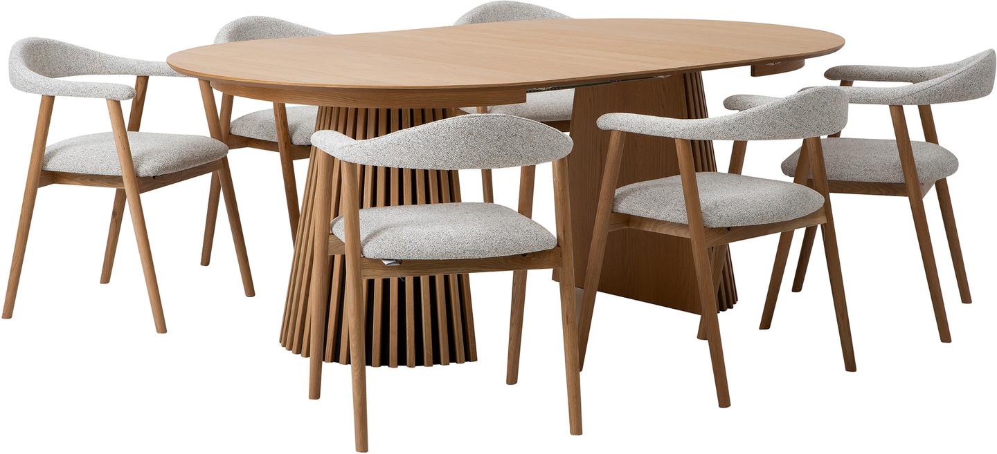 Metz & Nicola söögilauakomplekt pikendatav ovaalne kuuele, natural tamm