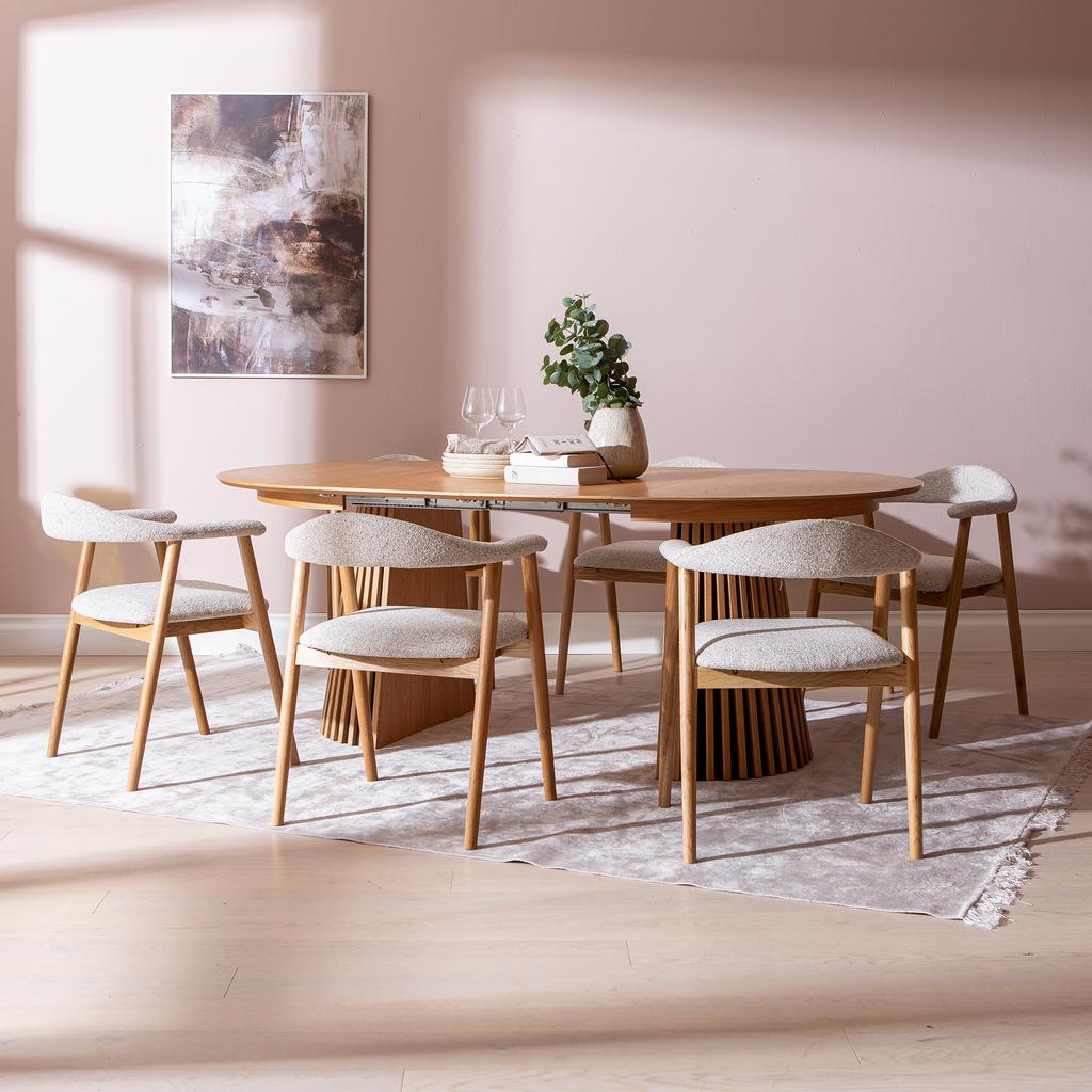 Metz & Nicola söögilauakomplekt pikendatav ovaalne kuuele, natural tamm