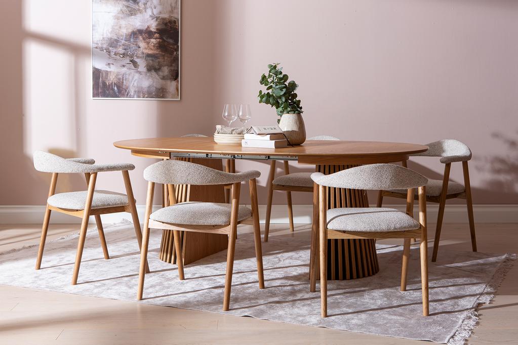 Metz & Nicola söögilauakomplekt pikendatav ovaalne kuuele, natural tamm