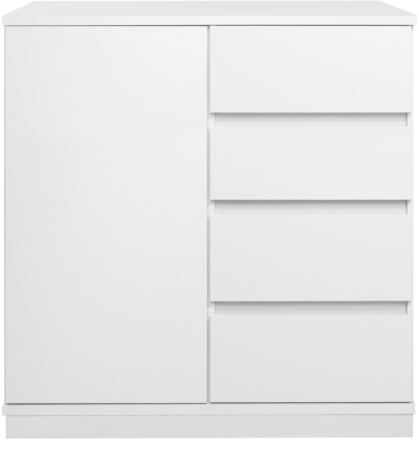 Sata kummutkapp nr. 24. 92 cm, uks vasakul + 4 sahtlit, valge, sokkel