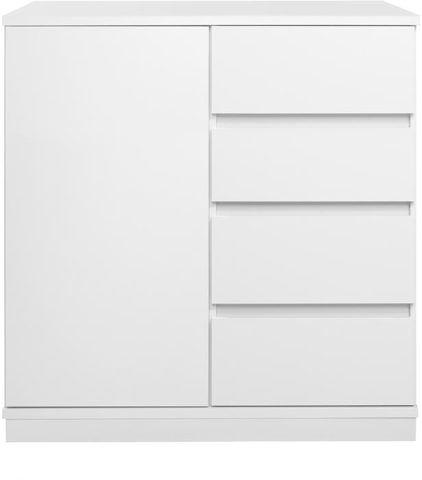 Sata kummutkapp nr. 24. 92 cm, uks vasakul + 4 sahtlit, valge, sokkel