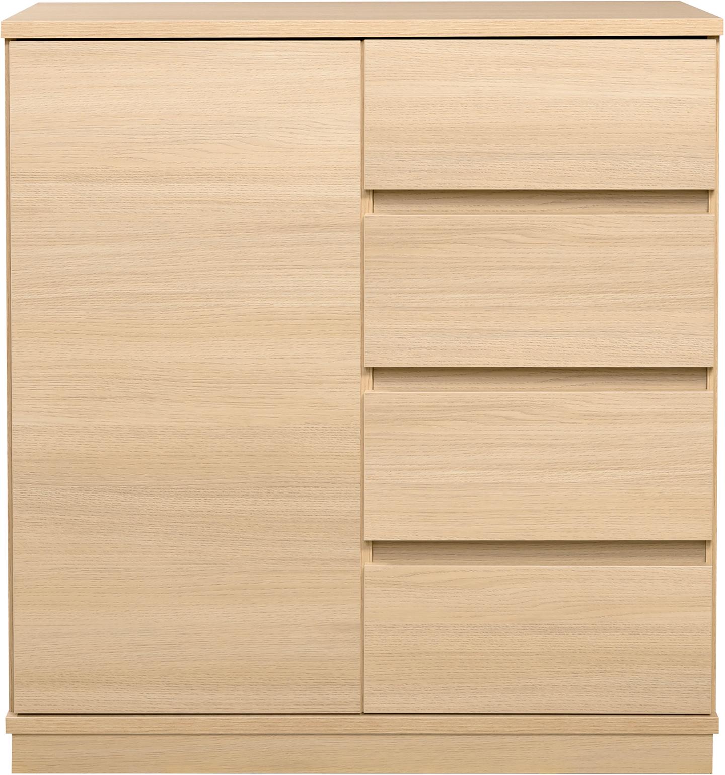 Sata kummutkapp nr. 24. 92 cm, uks vasakul + 4 sahtlit, hele tamm, sokkel