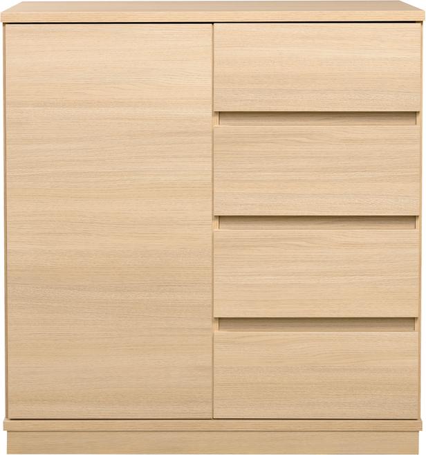 Sata kummutkapp nr. 24. 92 cm, uks vasakul + 4 sahtlit, hele tamm, sokkel