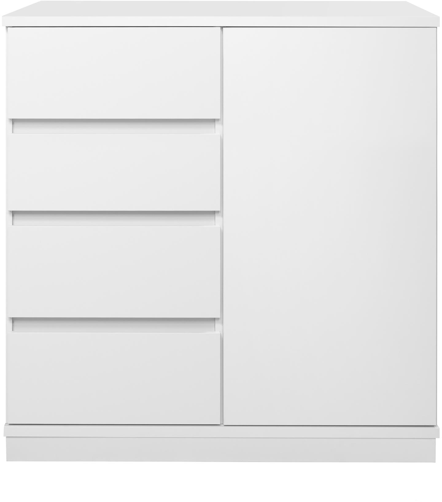 Sata kummutkapp nr. 25. 92 cm, uks paremal + 4 sahtlit, valge, sokkel