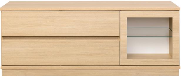 Sata kapp nr. 40. 138 cm, 2 sahtlit + klaasuks paremal, hele tamm, sokkel