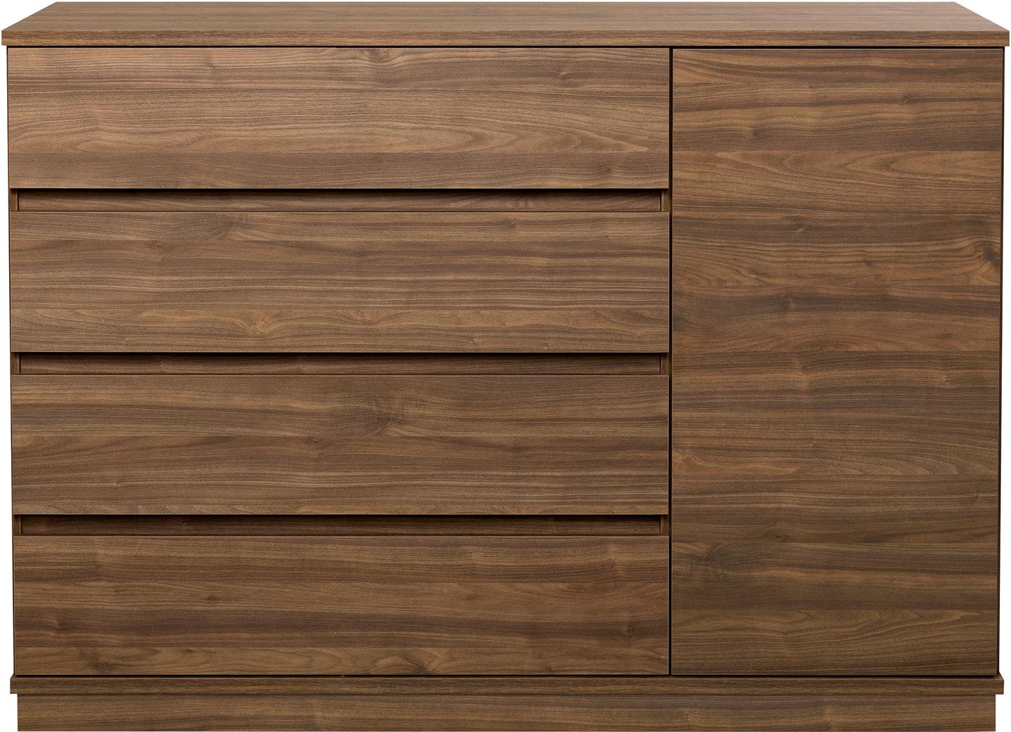 Sata kõrge puhvetkapp nr. 67. 138 cm, 1 uks paremal + 4 sahtlit, pruun, sokkel