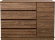 Pisipilt: Sata kõrge puhvetkapp nr. 67. 138 cm, 1 uks paremal + 4 sahtlit, pruun, sokkel