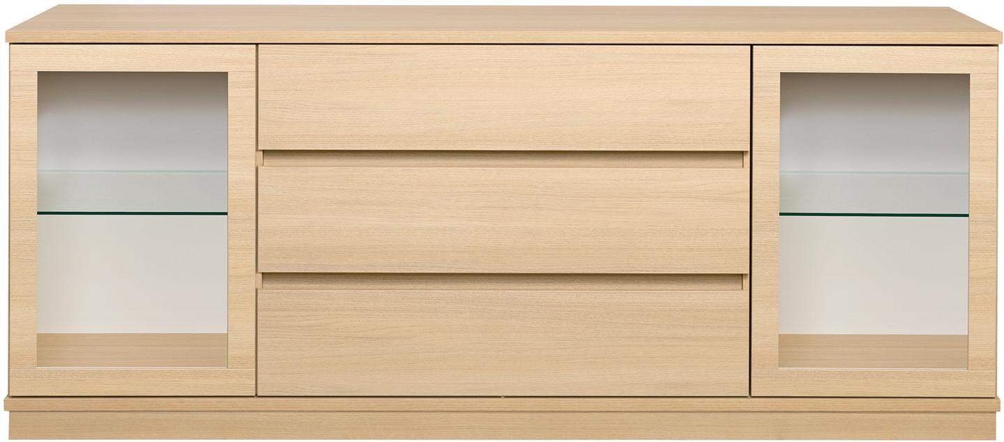 Puhvetkapp Sata lai nr. 75. 183cm 2 klaasust + 3 sahtlit hele tamm, sokkel
