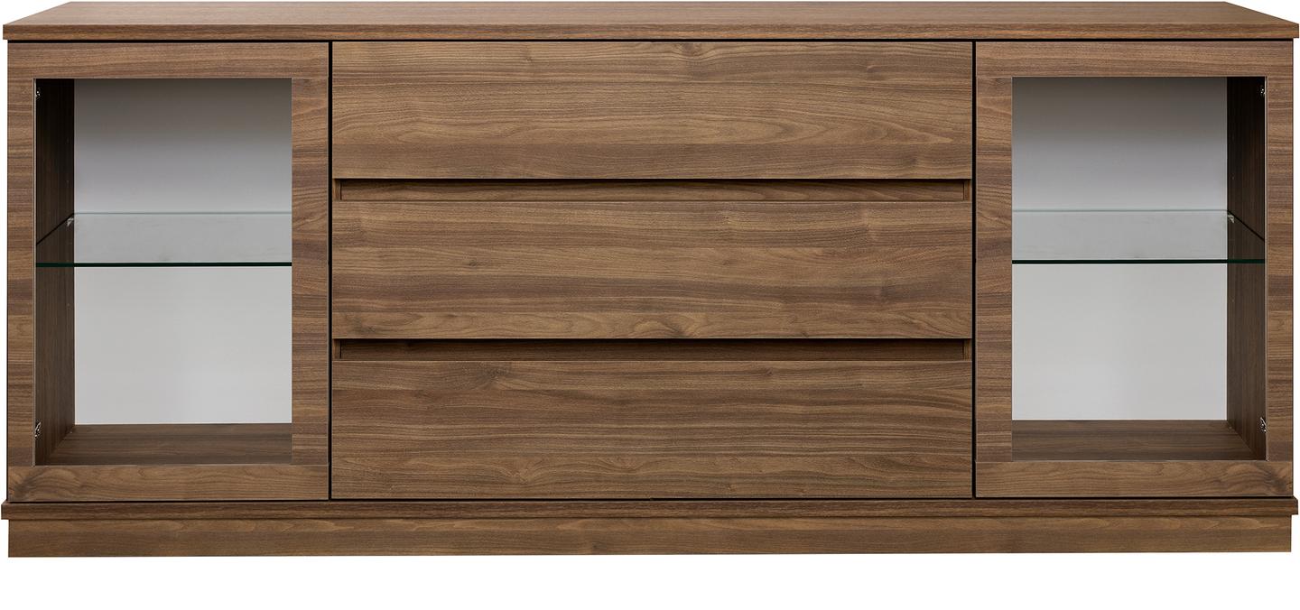 Puhvetkapp Sata lai nr. 75. 183cm 2 klaasust + 3 sahtlit pruun, sokkel