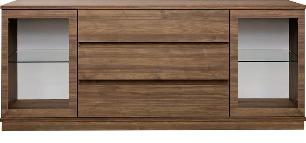 Puhvetkapp Sata lai nr. 75. 183cm 2 klaasust + 3 sahtlit pruun, sokkel
