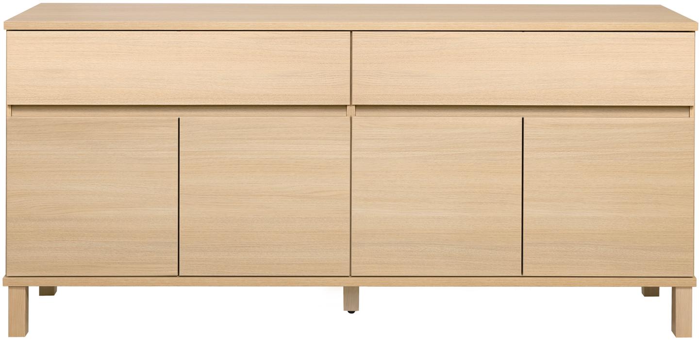 Sata lai puhvetkapp nr. 77. 183 cm, 4 ust + 2 sahtlit, hele tamm, kandiline jalg