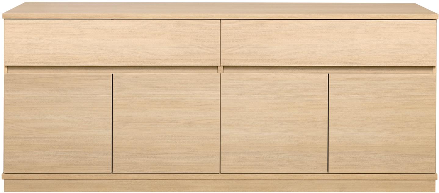 Sata lai puhvetkapp nr. 77. 183 cm, 4 ust + 2 sahtlit, hele tamm, sokkel