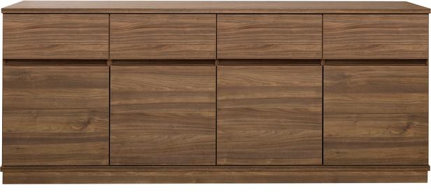 Sata lai puhvetkapp nr. 77. 183 cm, 4 ust + 2 sahtlit, pruun, sokkel