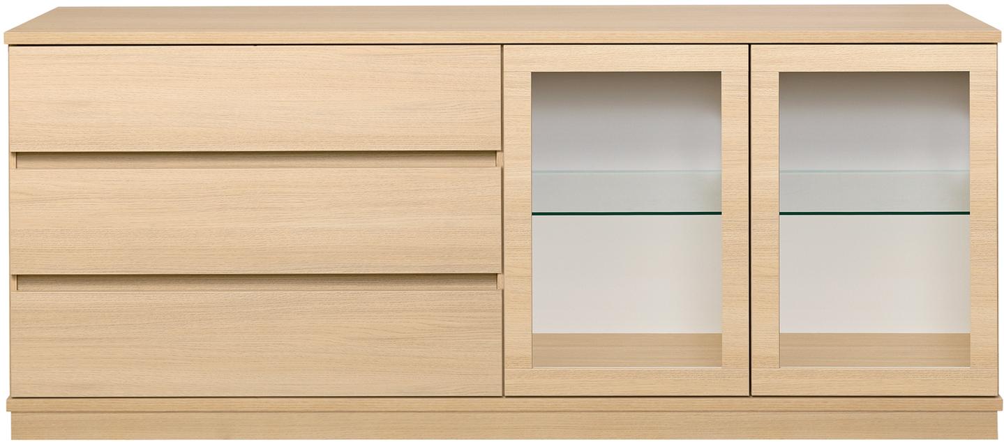 Puhvetkapp Sata lai nr. 80. 183cm 3 sahtlit vasakul + 2 klaasust hele tamm, sokkel