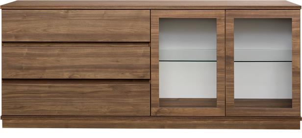 Puhvetkapp Sata lai nr. 80. 183cm 3 sahtlit vasakul + 2 klaasust pruun, sokkel