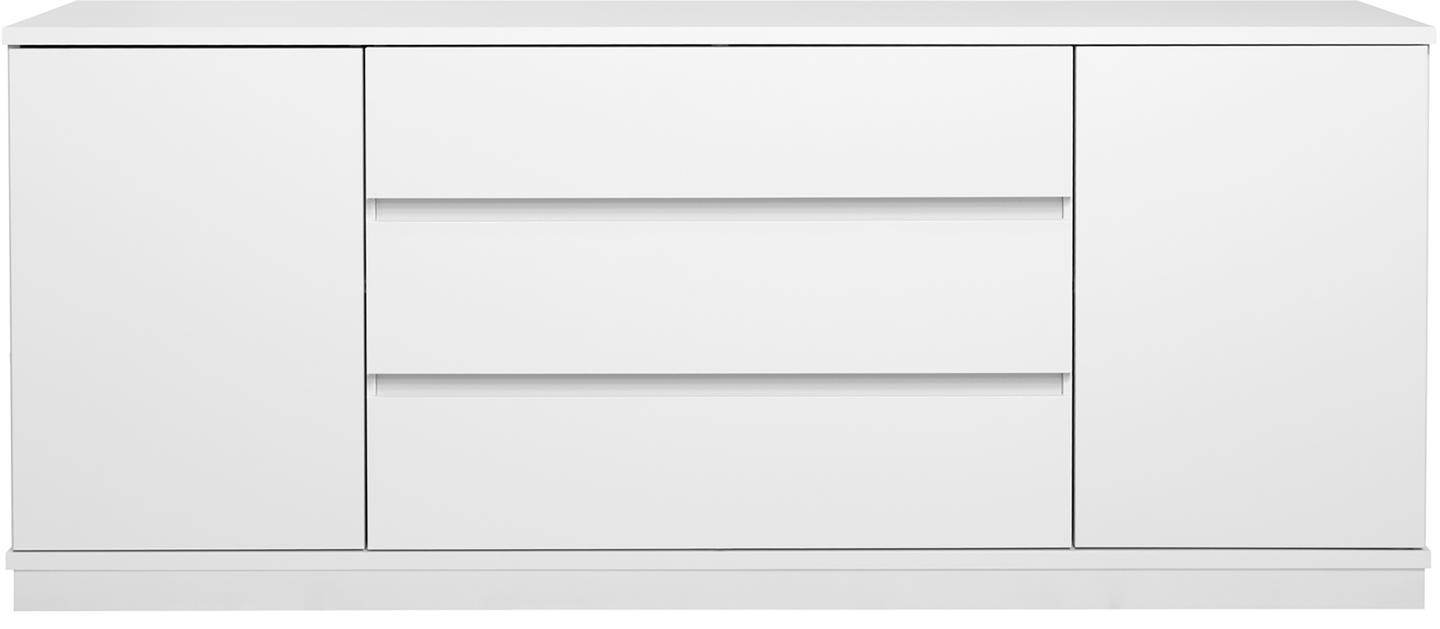 Sata lai puhvetkapp nr. 82. 183 cm, 3 sahtlit + 2 ust, valge, sokkel