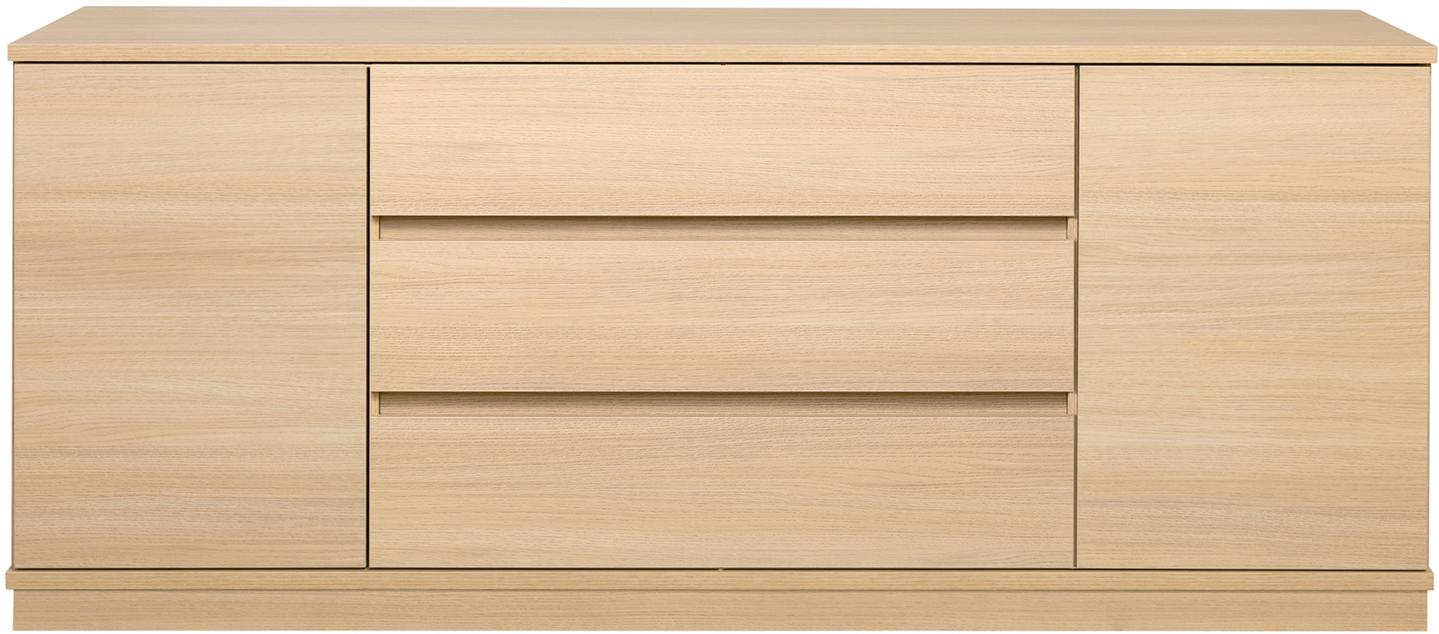 Sata lai puhvetkapp nr. 82. 183 cm, 3 sahtlit + 2 ust, hele tamm, sokkel