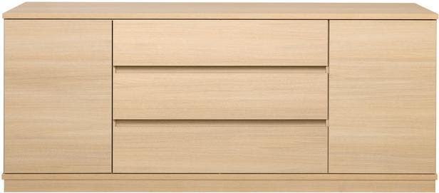 Sata lai puhvetkapp nr. 82. 183 cm, 3 sahtlit + 2 ust, hele tamm, sokkel