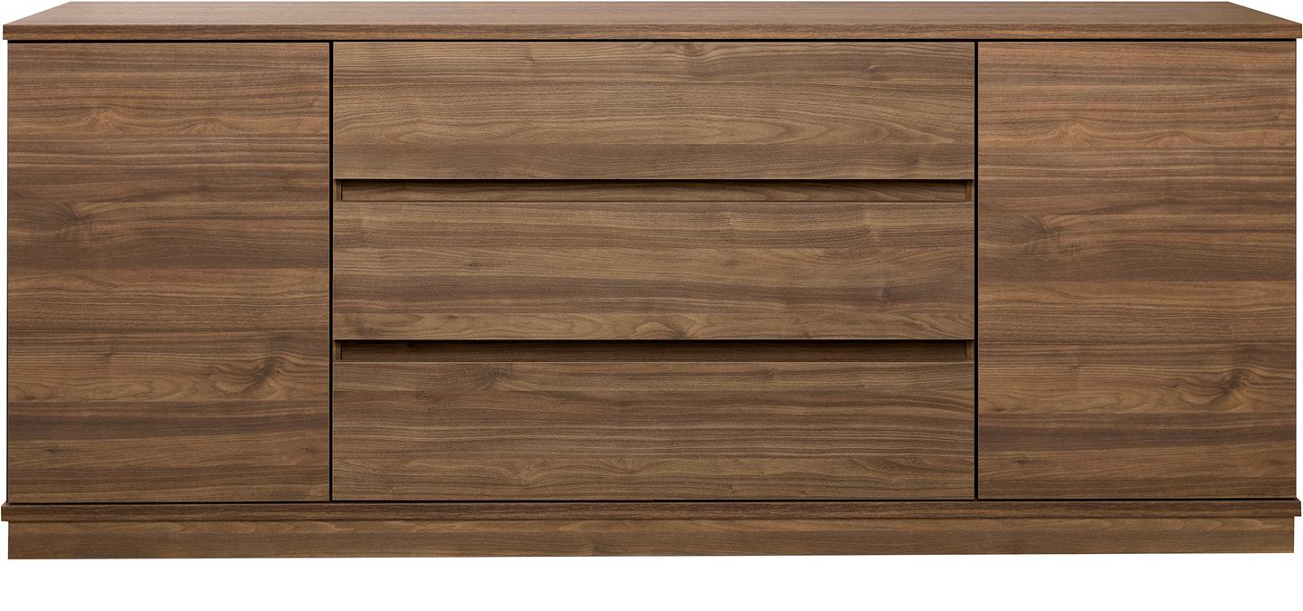 Sata lai puhvetkapp nr. 82. 183 cm, 3 sahtlit + 2 ust, pruun, sokkel