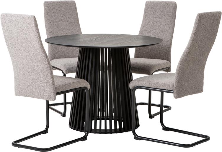Lyon & Jasmin söögilaua komplekt neljale, ümar, 100 cm, must/hall