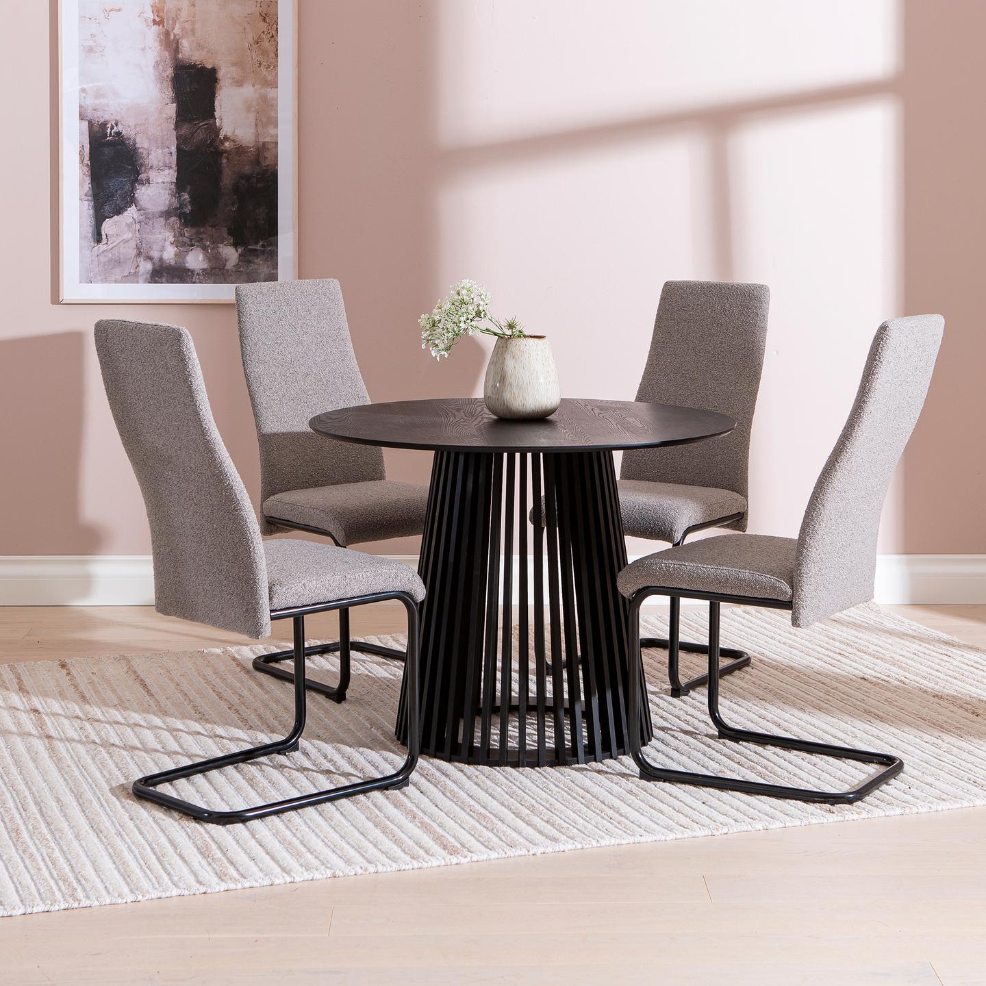 Lyon & Jasmin söögilaua komplekt neljale, ümar, 100 cm, must/hall