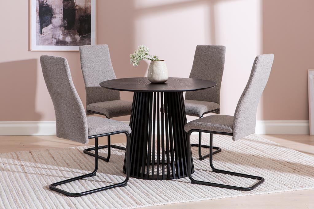 Lyon & Jasmin söögilaua komplekt neljale, ümar, 100 cm, must/hall