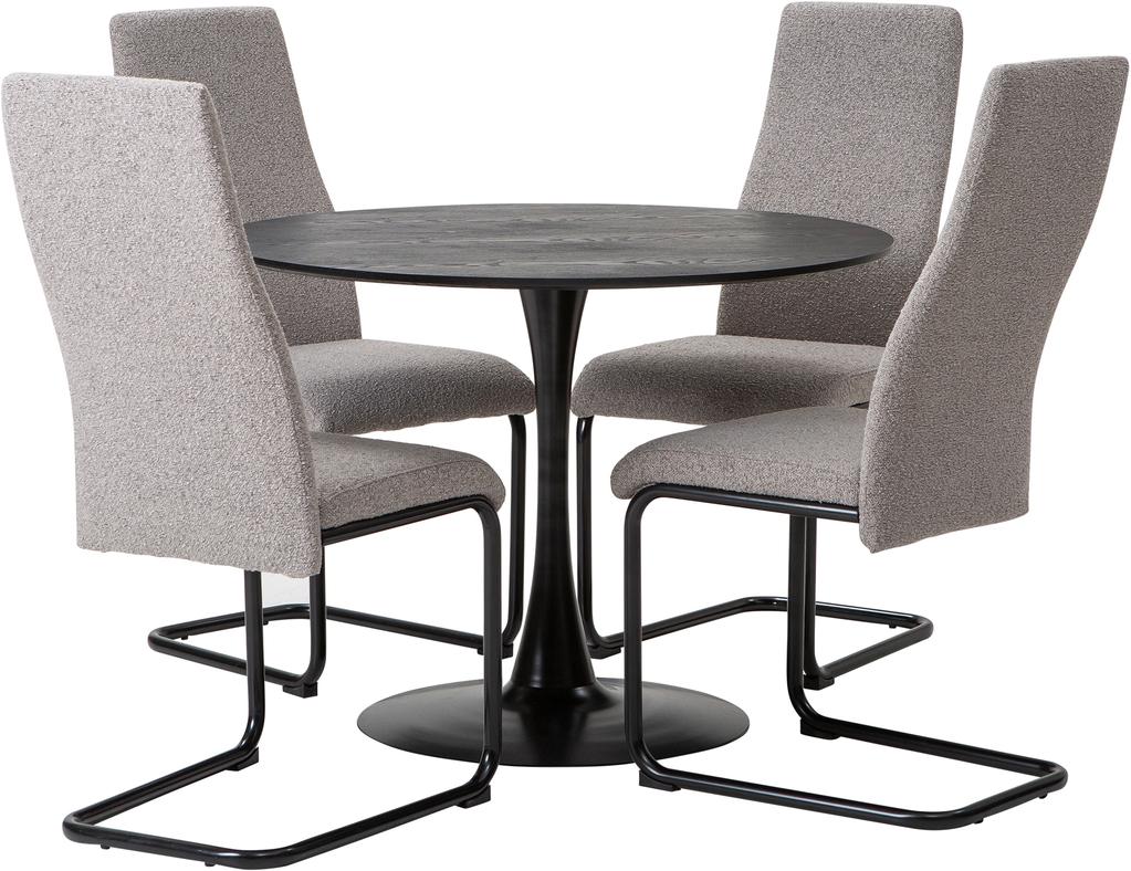 Apollo & Jasmin söögilaua komplekt neljale, ümar, 100 cm,  must / hall
