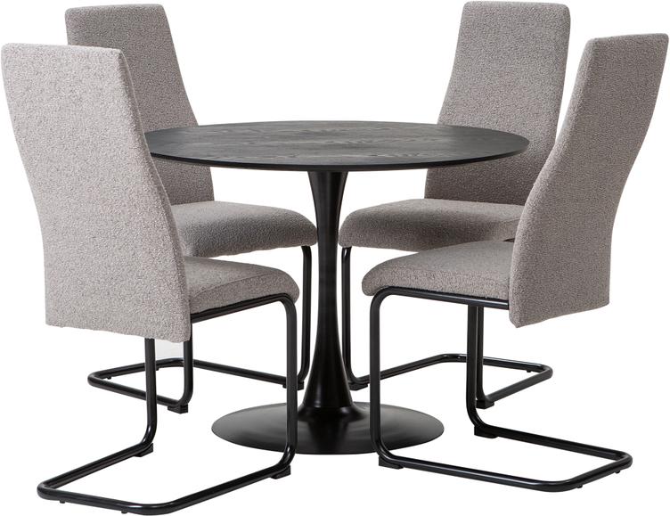 Apollo & Jasmin söögilaua komplekt neljale, ümar, 100 cm,  must / hall