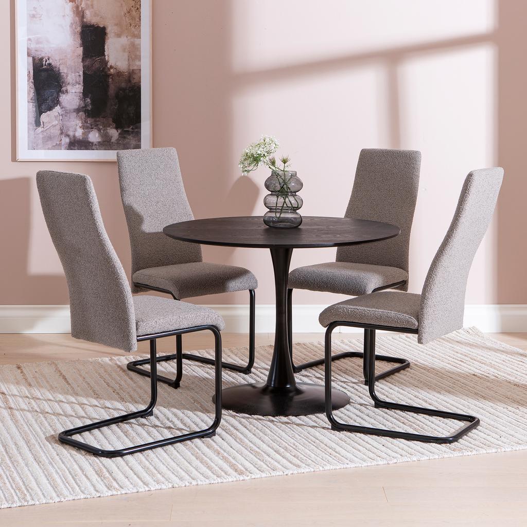 Apollo & Jasmin söögilaua komplekt neljale, ümar, 100 cm,  must / hall