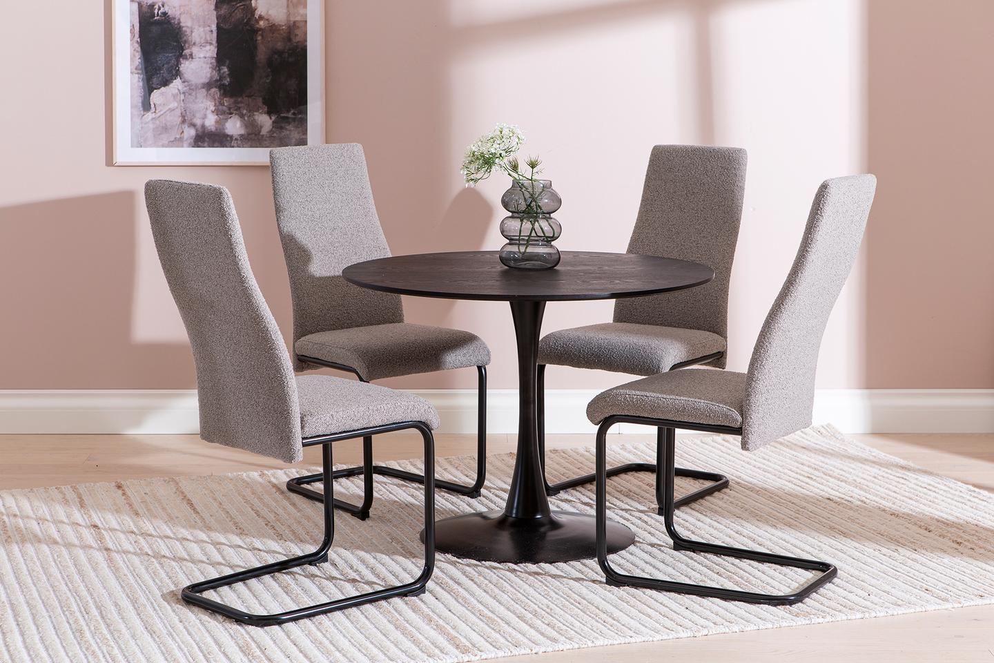 Apollo & Jasmin söögilaua komplekt neljale, ümar, 100 cm,  must / hall