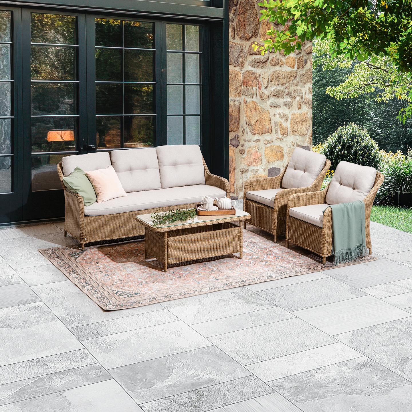 Haven Aiamööbli diivanikomplekt 3-kohaline diivan + 2 tugitooli + kohvilaud