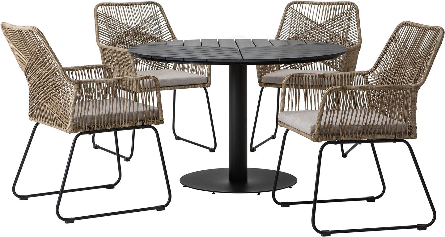 Sirena & Maren Aiamööbli ümmargune söögilauakomplekt, neljale, 120 cm