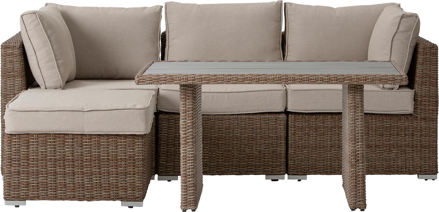 Mode Aiamööbli 3-kohaline suur diivanvoodi naturaalses toonis kõrge diivanilauaga