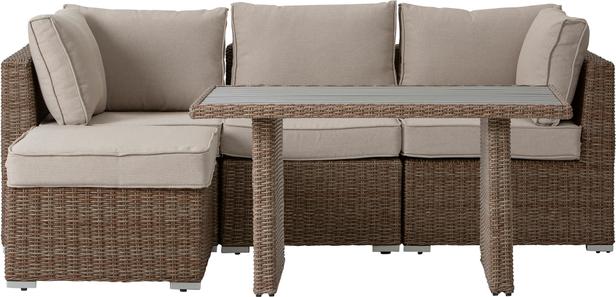 Mode Aiamööbli 3-kohaline suur diivanvoodi naturaalses toonis kõrge diivanilauaga