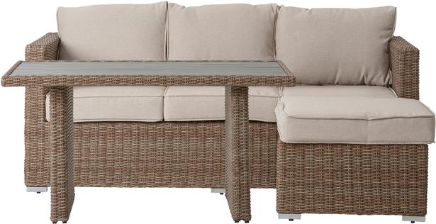 Mode Aiamööbli 3-kohaline diivanvoodi naturaalsest värvist kõrge diivanilauaga