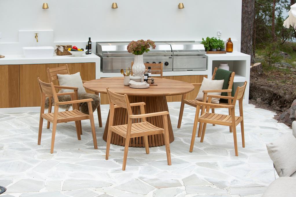 Deco & Piemonte Aiamööbli söögilauakomplekt, ümmargune 150cm kuuele, tiigipuu