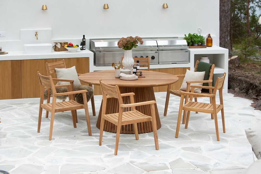 Deco & Piemonte Aiamööbli söögilauakomplekt, ümmargune 150cm kuuele, tiigipuu