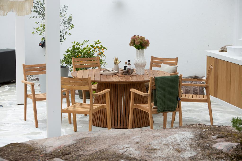 Deco & Piemonte Aiamööbli söögilauakomplekt, ümmargune 150cm kuuele, tiigipuu