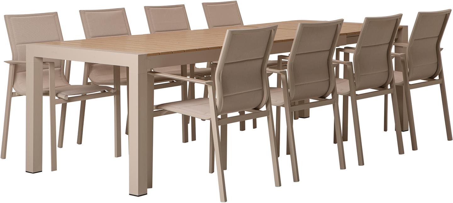 Saarni & Messina Aiamööbli söögilauakomplekt, 205-275x95cm, kaheksale inimesele, saarepuu/khaki värv