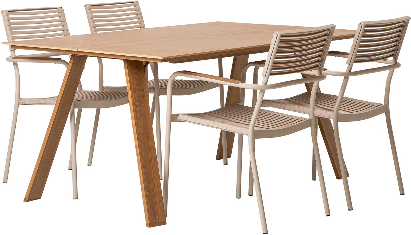 Messina & Calle Aiamööbli söögilauakomplekt, 160x100cm, neljale, hele/khaki värvi