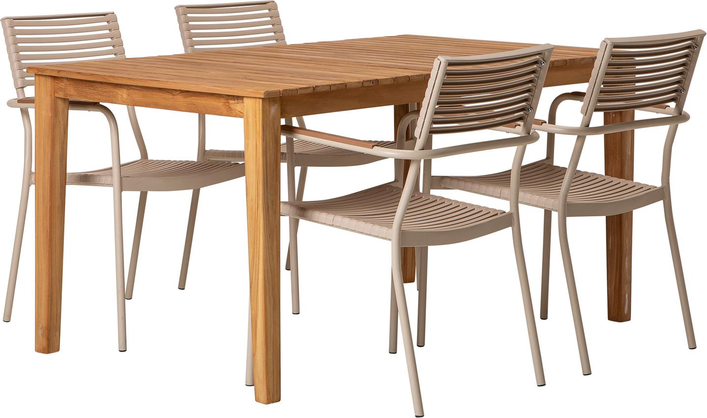 Piemonte & Calle Söögilauakomplekt, 150x90cm, neljale, tiigipuu/khaki