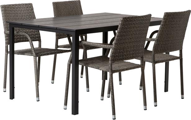 Seattle & Oliva Aiamööbli söögilauakomplekt, 140x90cm, neljale, must/hall