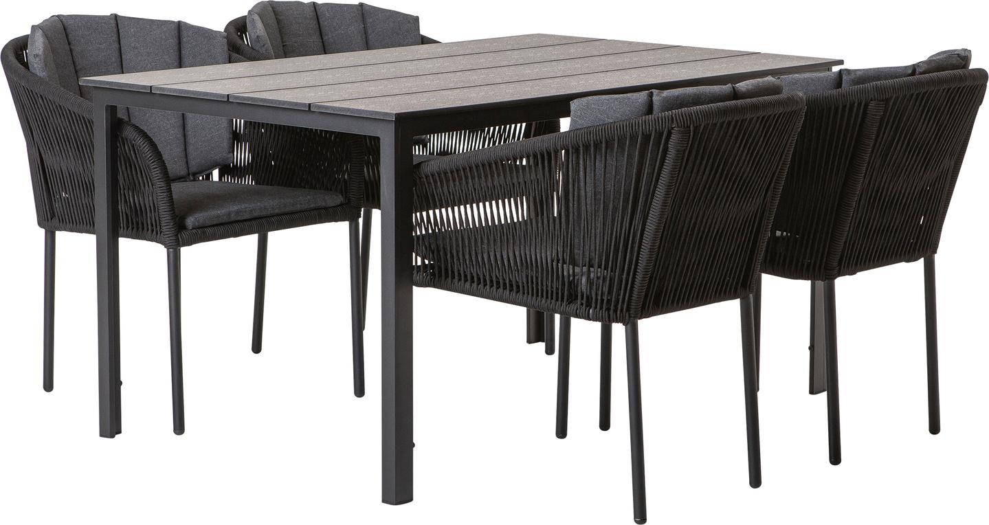 Seattle & Victoria Aiamööbli söögilauakomplekt, 140x90cm, neljale, must/must