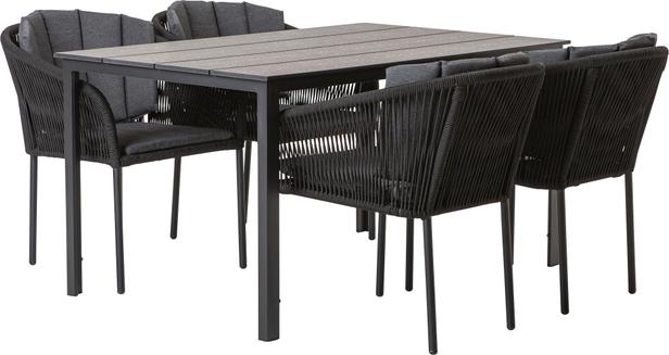 Seattle & Victoria Aiamööbli söögilauakomplekt, 140x90cm, neljale, must/must
