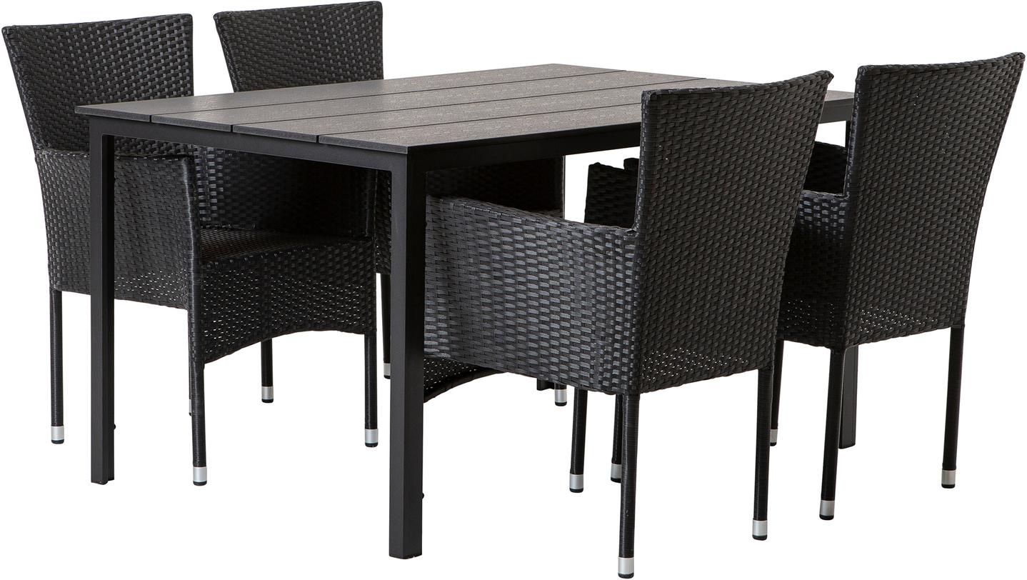 Seattle & Bolton Aiamööbli söögilauakomplekt, 140x90cm, neljale, must/must