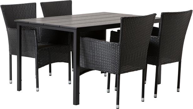 Seattle & Bolton Aiamööbli söögilauakomplekt, 140x90cm, neljale, must/must