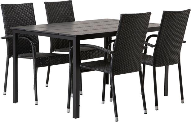 Seattle & Palma Aiamööbli söögilauakomplekt, 140x90cm, neljale, must/must